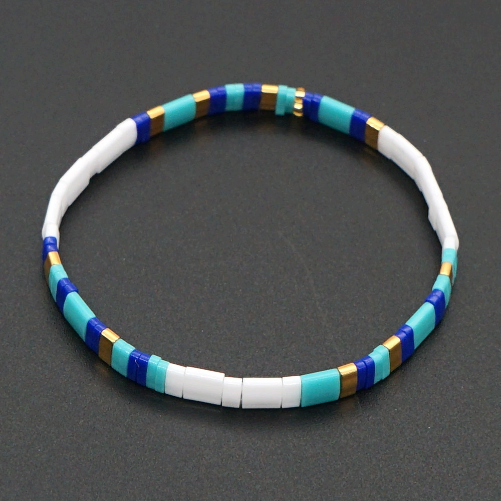 Couple Cyan Blue Tila Beads Bracelet: campus scene