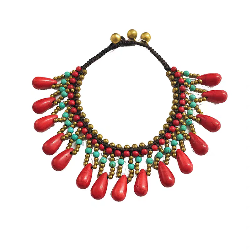 Bohemian Turquoise Tassel Anklet: Bohemian Anklet Detail View