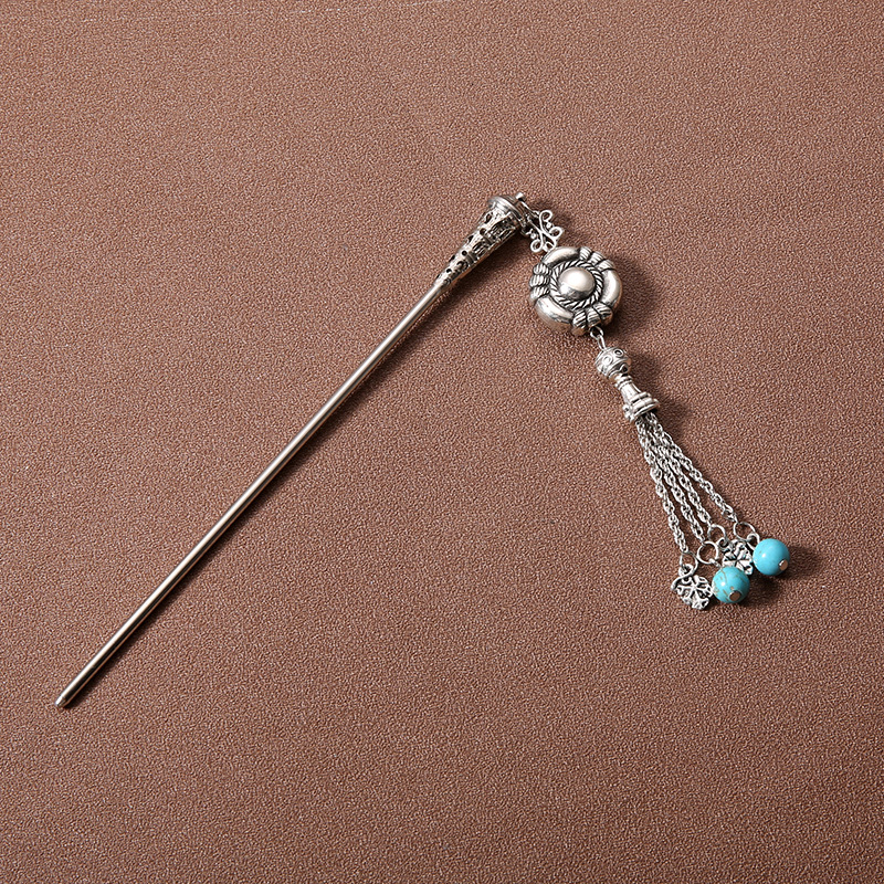 Neo-Chinese Turquoise Tassel Hairpin for daily wear