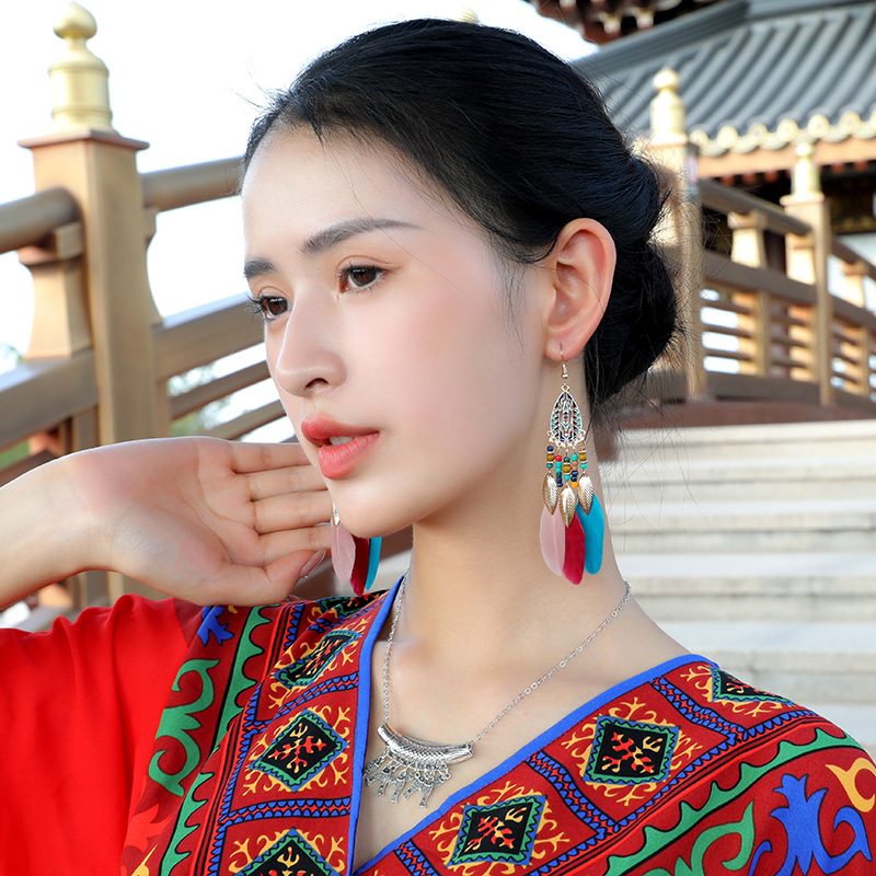 Water Drop Tassel Feather Earrings: feather earrings lightweight detail