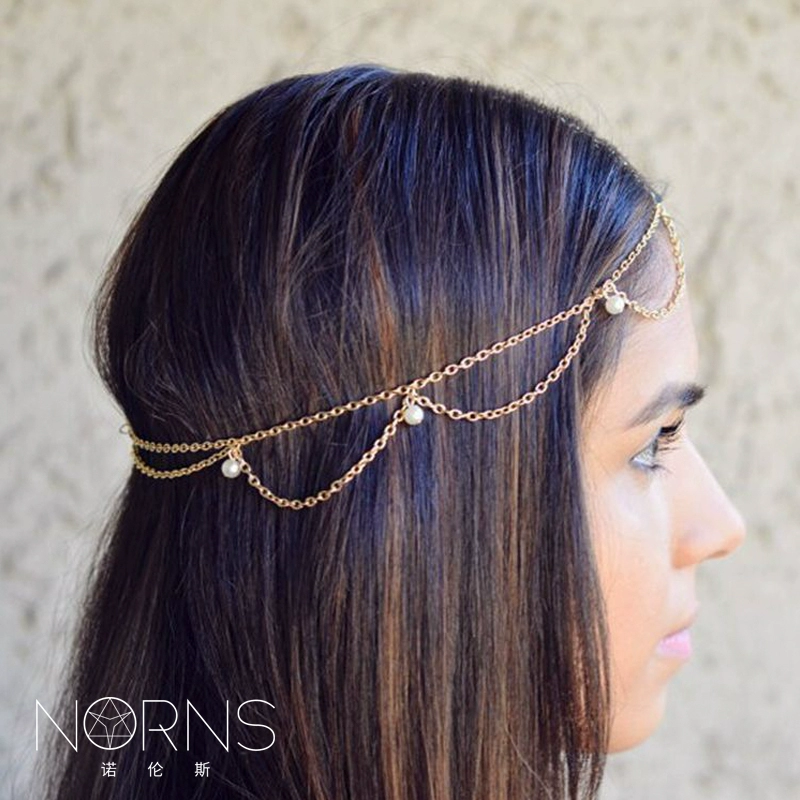 Bohemian Tassel Pearl Headband: bohemian hair accessory detail view