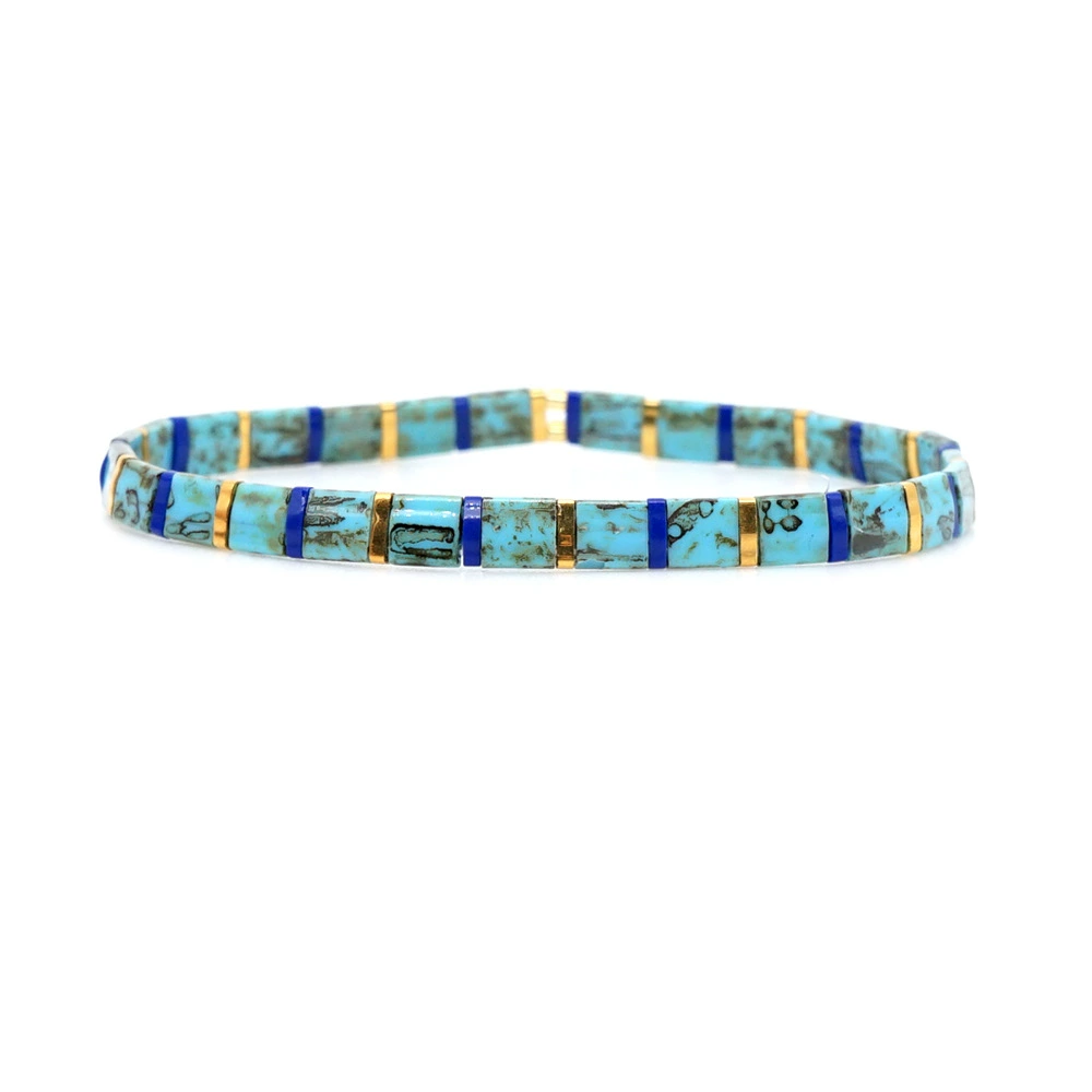 Couple Cyan Blue Tila Beads Bracelet: couple bracelets detail view