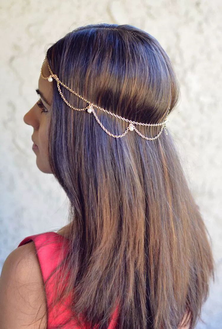 Bohemian Tassel Pearl Headband: beach wedding ceremony scene
