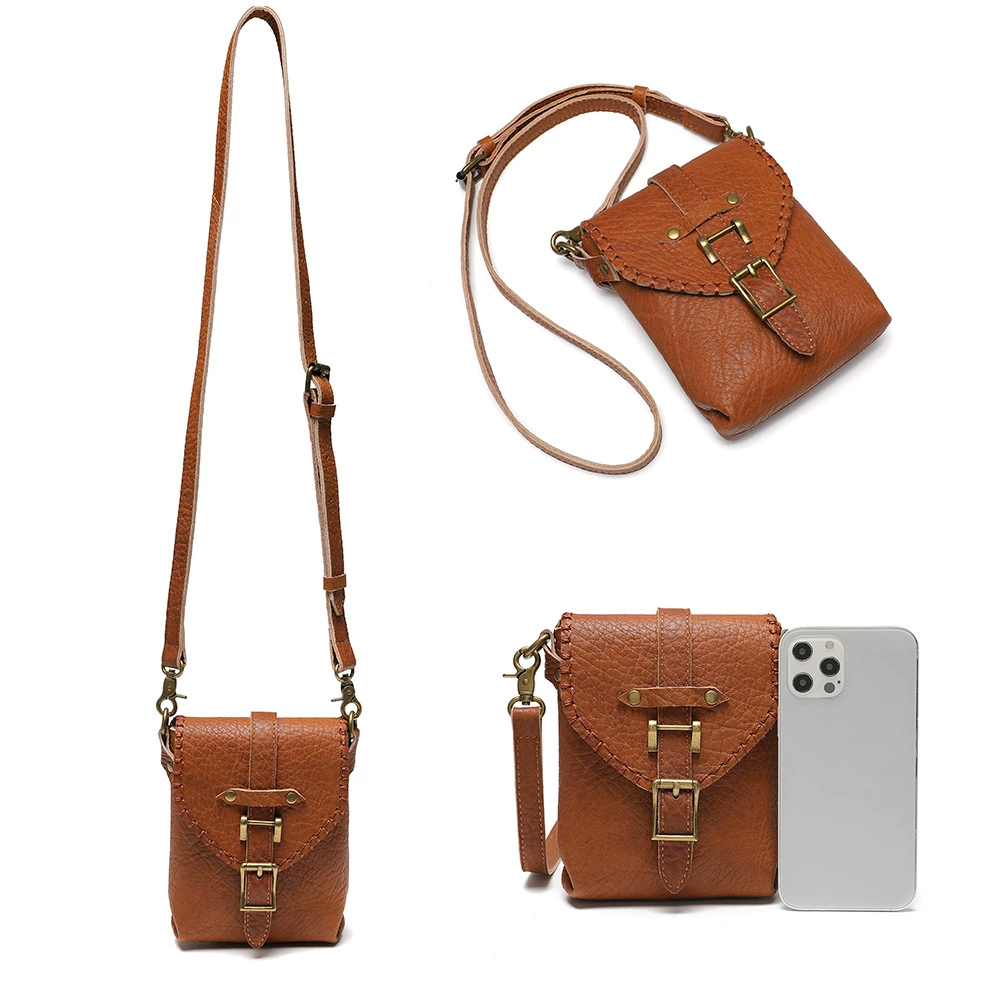 Vintage Full Grain Leather Crossbody Bag: café meetup scene