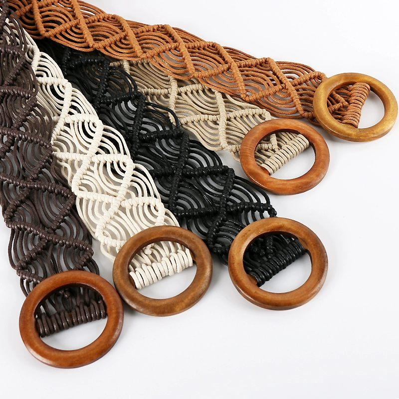 Ethnic Woven Waist-Cinching Waist Belt: bohemian belt detail view