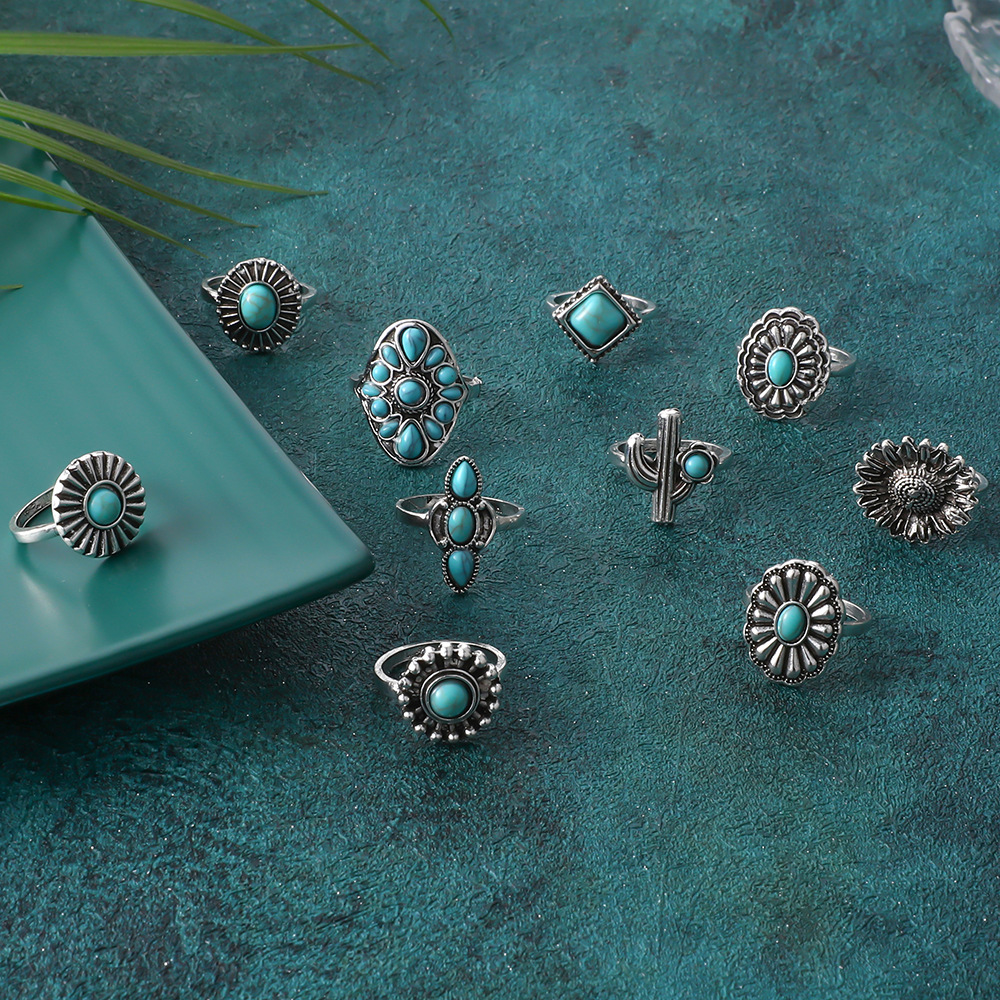 Bohemian Turquoise 10-Piece Ring Set: beach vacation scene