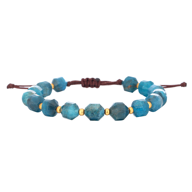 Blue Apatite Natural Stone Bracelet: handmade braided bracelet detail view