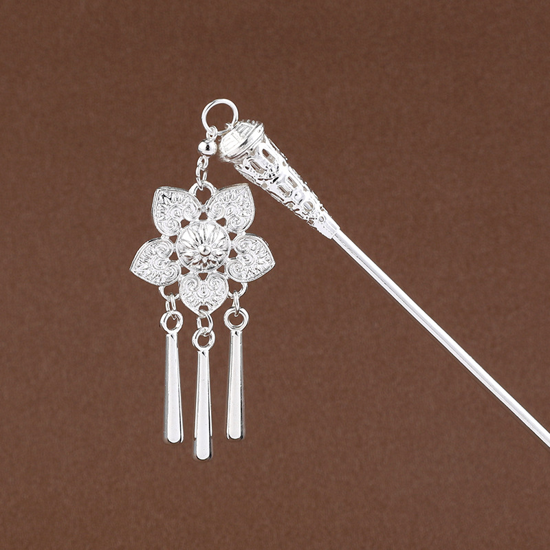 Miao Silver Dangling Tassel Hairpin: outdoor boho gathering scene