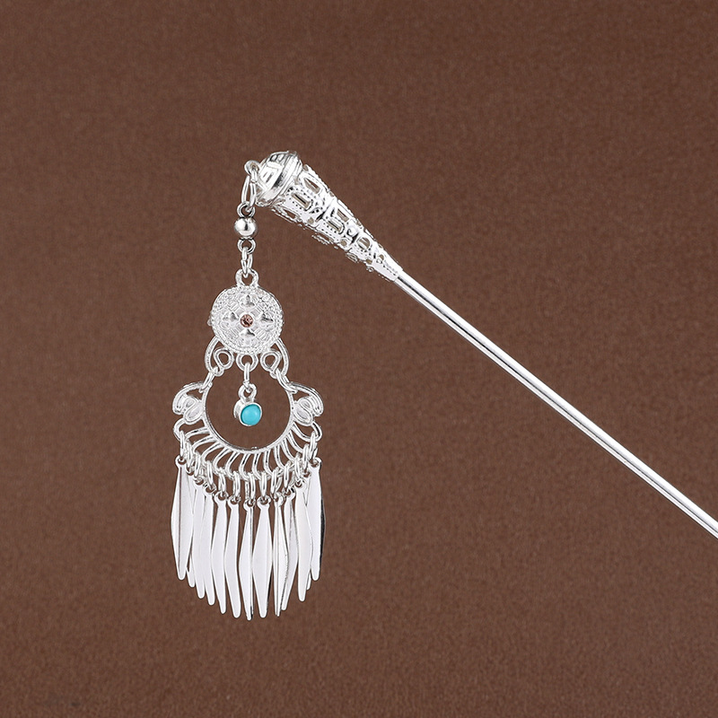 Miao Silver Dangling Tassel Hairpin: sunset meetup scene