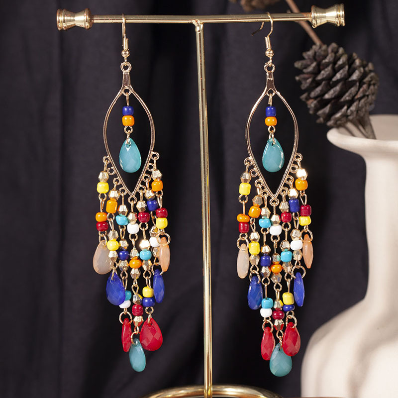 Long Bohemian Water Drop Tassel Earrings for Brunch