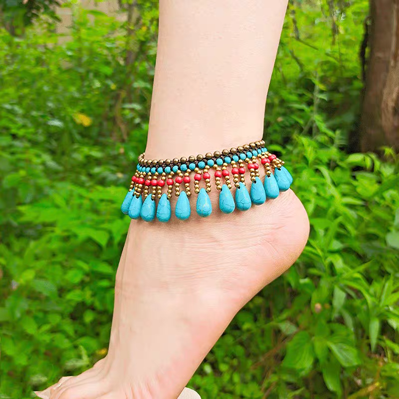 Bohemian Turquoise Tassel Anklet: Music Festival Scene