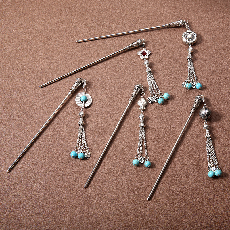 Neo-Chinese Turquoise Tassel Hairpin at boho festival