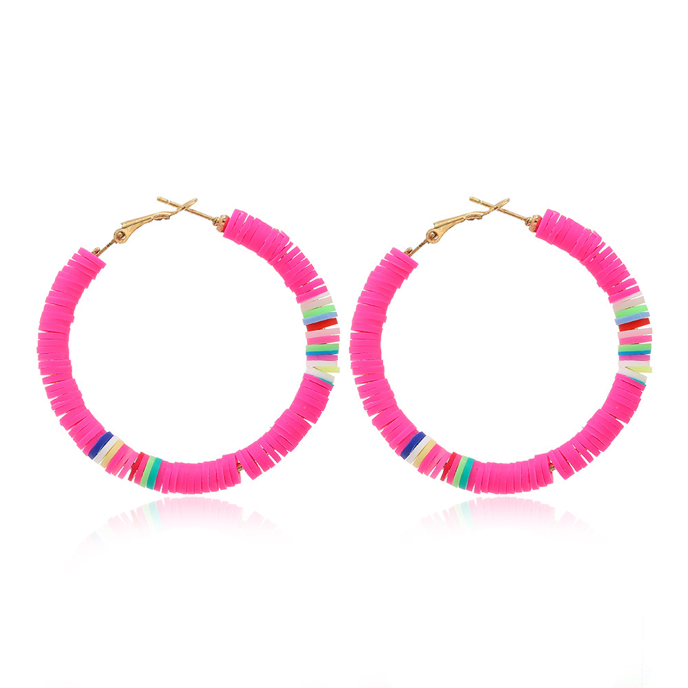 Colorful Polymer Clay C-shaped Hoop Earrings: colorful polymer clay earrings detail view