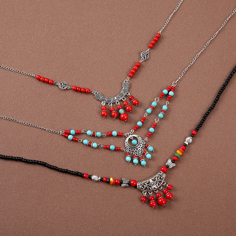 Tibetan Silver Tassel Dual-Use Forehead Ornament Necklace: music festival scene