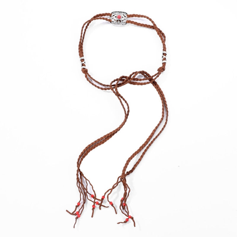 Tibetan Braided Tassel Hair Rope: ethnic hair accessory detail view