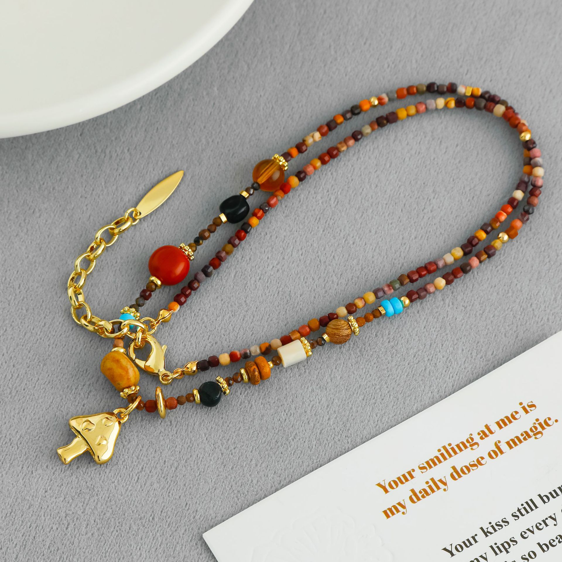 LAZY Mushroom Natural Stone Necklace: Market Scene
