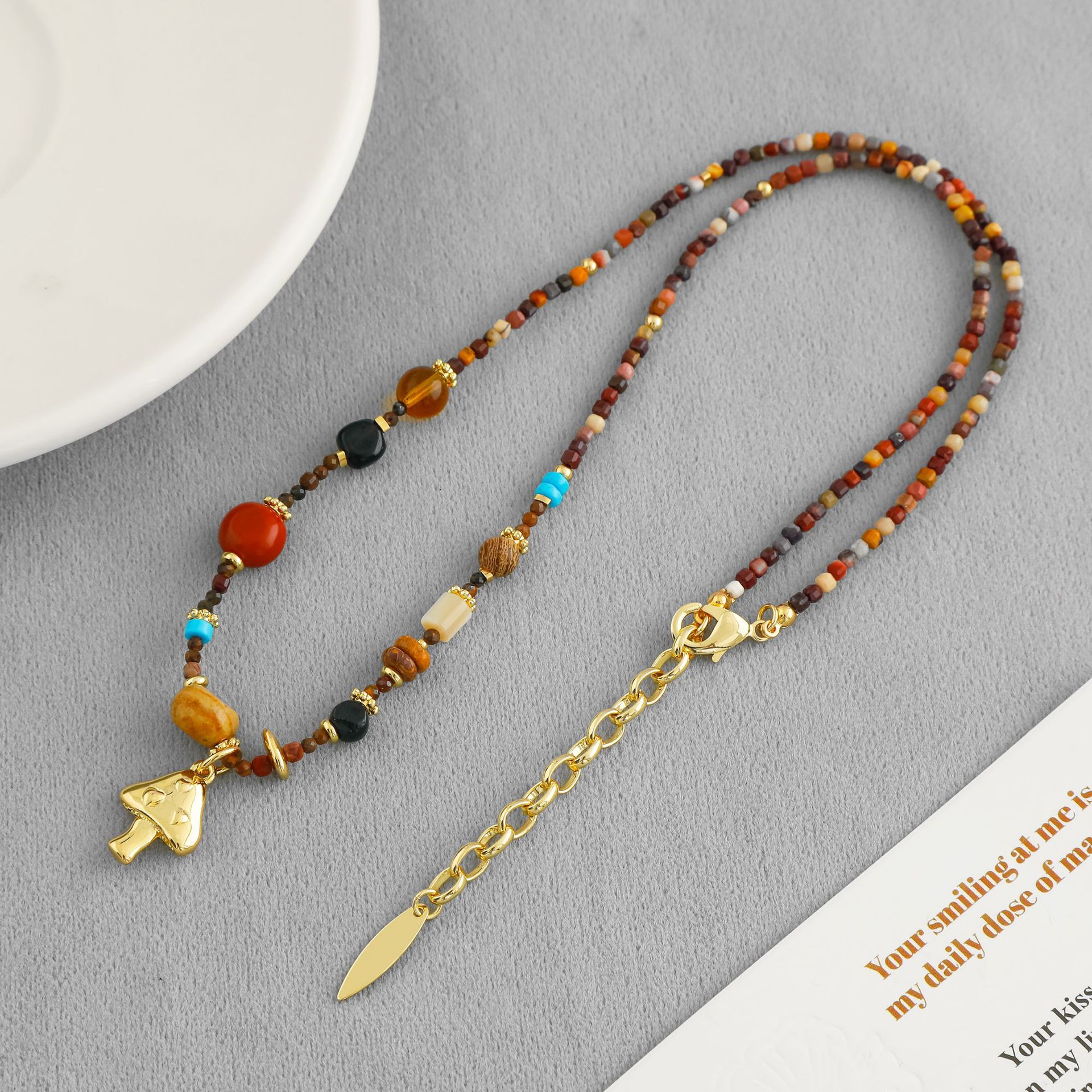 LAZY Mushroom Natural Stone Necklace: Brunch Scene