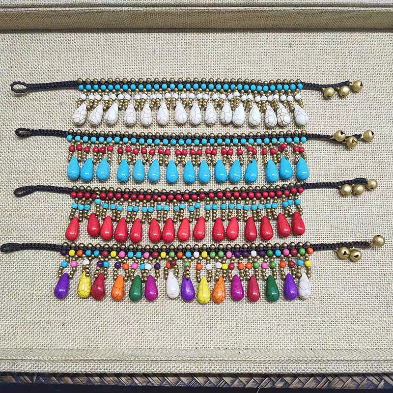 Bohemian Turquoise Tassel Anklet: casual daytime scene