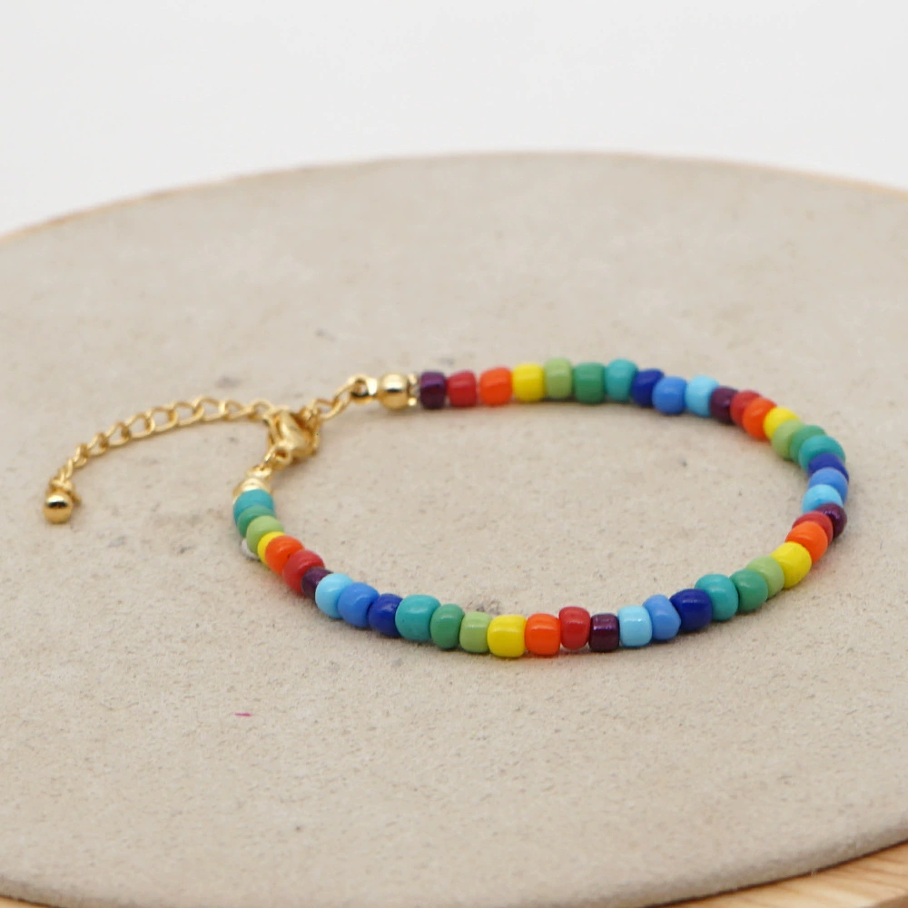 Rainbow Glass Seed Bead Bracelet at music festival scene