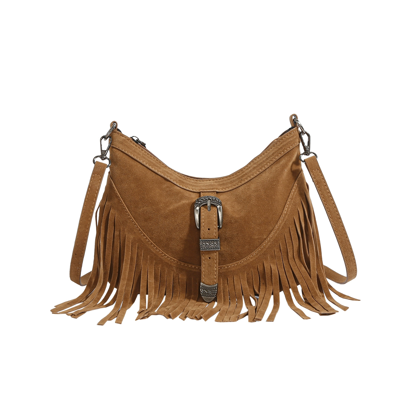 Brown Suede Tassel Women's Crossbody Bag: Bohemian tassel detail close-up
