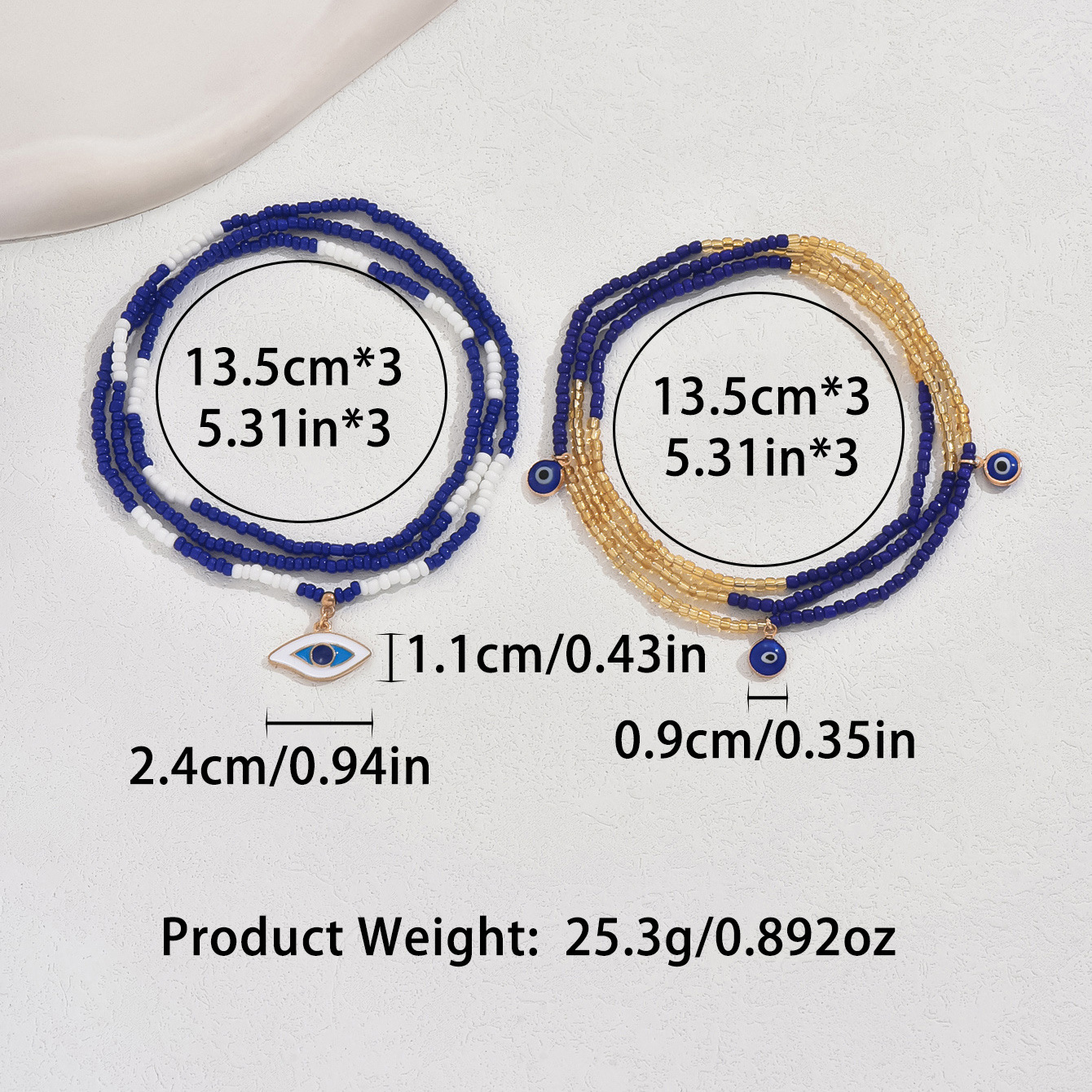 Blue-Eyed Seed Beads Multi-Use Anklet Bracelet beach scene