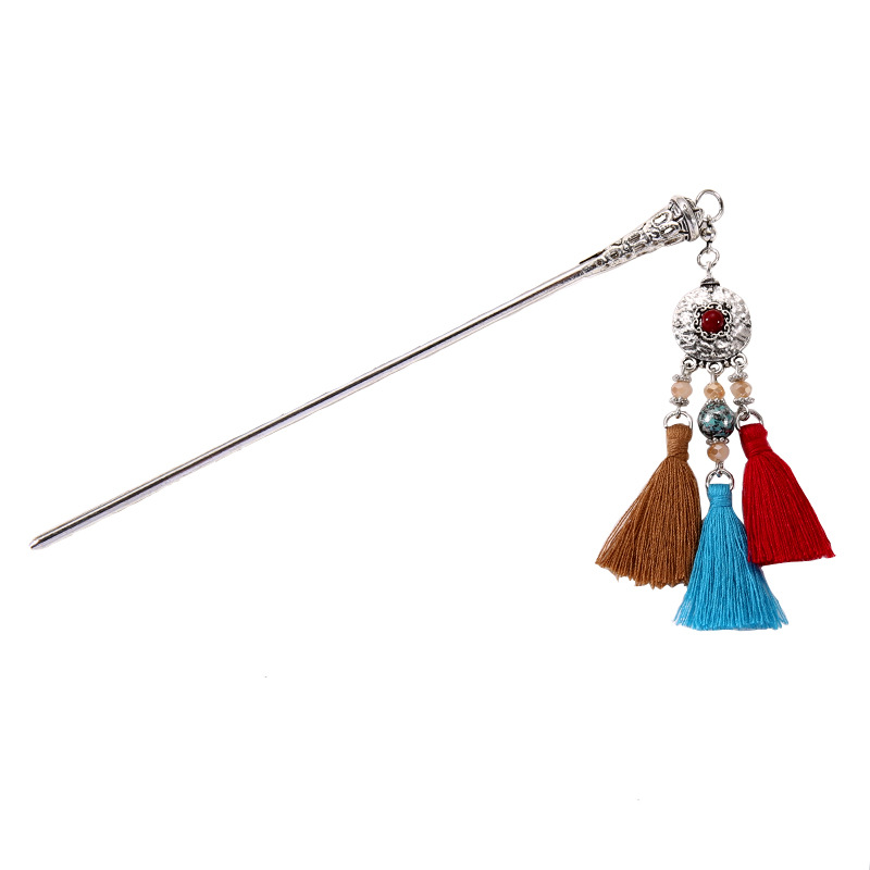 Neo-Chinese Turquoise Tassel Hairpin: cheongsam hairpin clasp detail