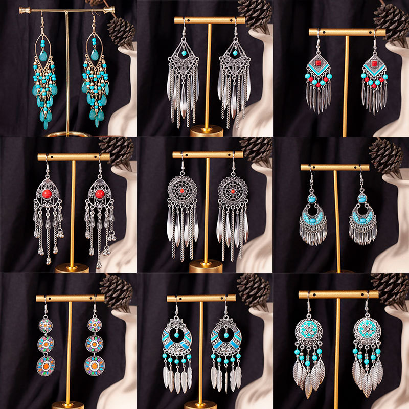 Long Bohemian Water Drop Tassel Earrings at Music Festival